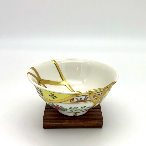 Kintsugi Bowl Chinese Jingdezen Floral Gold Crack Japanese Personal Growth Gift - Picture 10 of 17